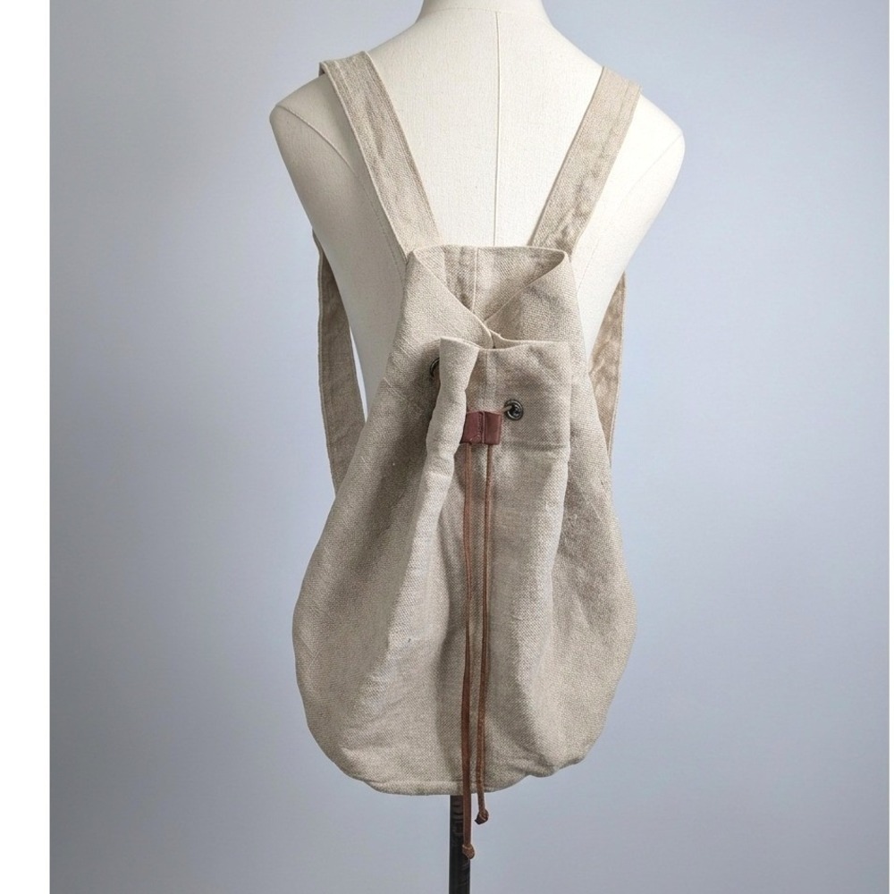 Gap Vintage Oatmeal Linen Blend Drawstring Backpack Rucksack Beige Bag